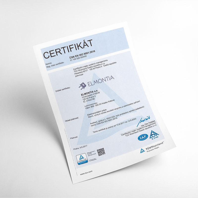 Od TÜV Rheinland jsme získali certifikát ISO 9001.